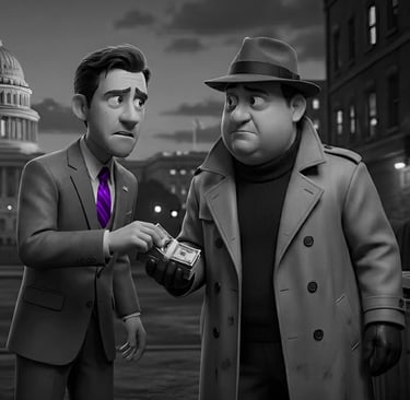 A politician meets with a shady figure in D.C. alley where money exchanges hands.