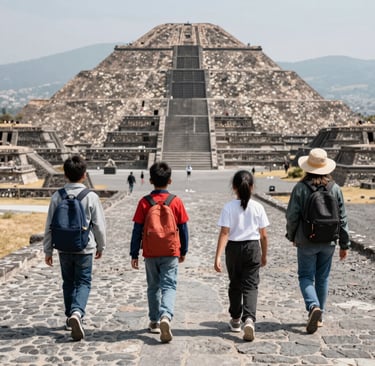 Children engaged in an outdoor AI learning activity surrounded by nature.