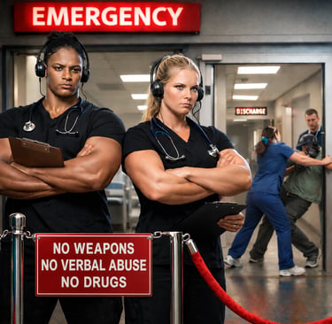 Hospital nurses managing safety threats, verbal abuse, and disruptive behavior in the emergency department.