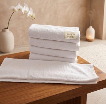 Premium 600 GSM white hotel towels manufactured by RGL Textile Corporation, durable commercial-grade