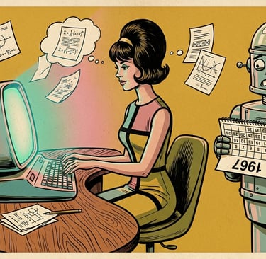 illustration of human and temporal-dyslexic robot writing togehter