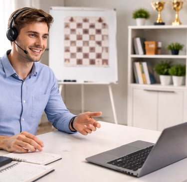 Online chess coach teaching a structured training session