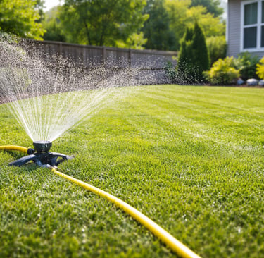 watering a newly installed sod lawn to help the grass establish strong roots in a residential yard i