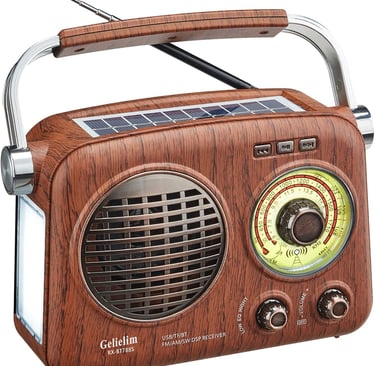 Radio rétro Gelielim avec haut-parleur Bluetooth, design vintage, panneau solaire et lampe de poche,