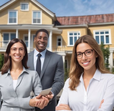 A friendly real estate expert explaining contracts with a smile in a cozy office.