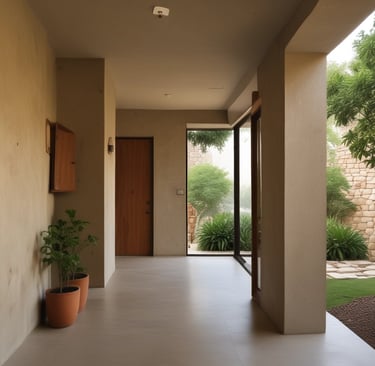 A commercial lobby showcasing clean lines, sustainable materials, and inviting lighting.