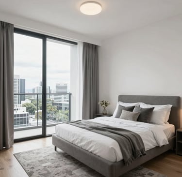 Reception area with structured layout, navy blue walls, and gold decorative elements conveying professionalism.