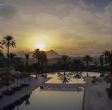 Sunset at one of the pools of the "Balneario de Leana" in Fortuna.