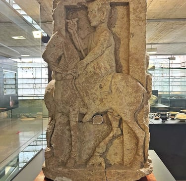 Funerary stele with a horseman found in Coimbra del Barranco Ancho and displayed in the Archaeologic
