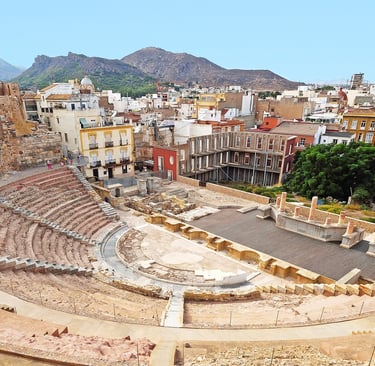 View of the city of Cartagena (Murcia, Spain) with the Roman theatre in the foreground