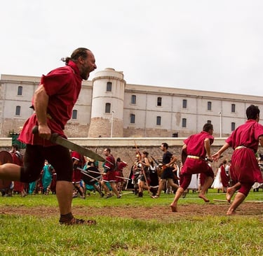 People participating in one of the "Carthaginians and Romans" days, a local festival in Cartagena