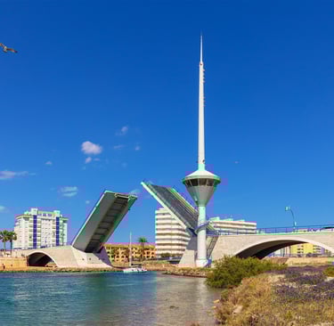 Drawbridge over the Estacio canal, one of the points where the waters of the Mar Menor and the Medit