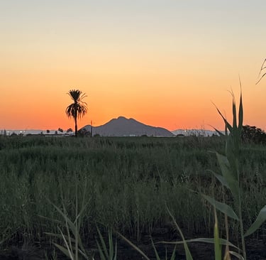 View of Cabezo Gordo from Playa Hita, on the Mar Menor. This hill, where the Sima de las Palomas (Pi