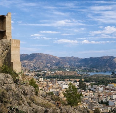 View of Blanca and the Ojós reservoir from the hill of Blanca Castle.