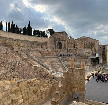 The Roman theatre of Cartagena, built in the 1st century, in the time of Augustus. In the background