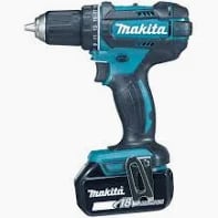 Makita 18V cordless driver drill with rechargeable battery for home improvement projects.