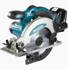 Makita LXT 18V cordless circular saw with lithium-ion battery and sharp cutting blade.