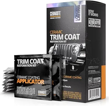 Cerakote Ceramic Trim Coat Restoration Kit with applicator wipes for automotive plastic trim repair.