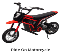 a toy ride-on red and black motorcycle