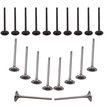 Set of 20 intake and exhaust engine valves for automotive cylinder head replacement.
