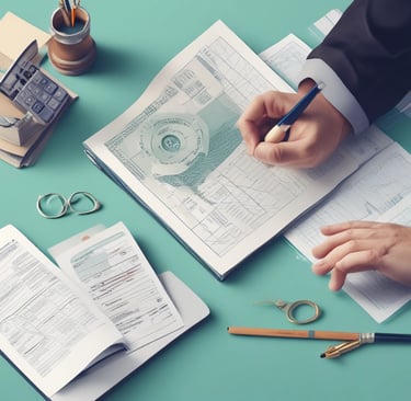 Man reviewing financial documents at home, looking relieved and hopeful.
