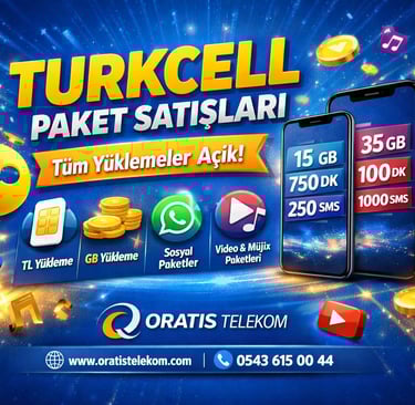 Turkcell paket satışları reklamı ile internet, dakika ve SMS yüklenebilir paket seçenekleri.