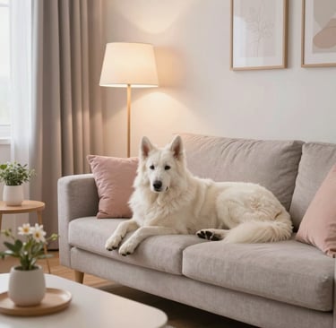 Close-up of stylish home accessories for dogs in a fancy house