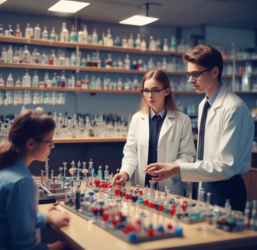 A vibrant classroom scene with students engaged in a colorful chemistry experiment, showcasing hands-on learning.