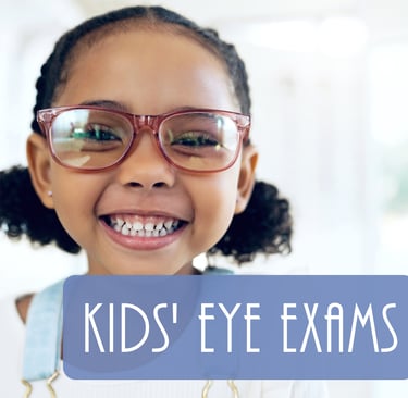 Kids Eye Exams, little girl smiling with eyeglasses 