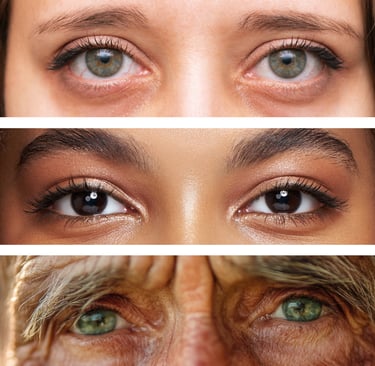 Close up of 3 people's eyes
