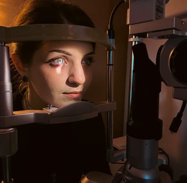 Female patient during a comprehensive eye exam at Edge Optics