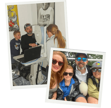 Advanced eye testing with patient, family photo of Dr Bryant