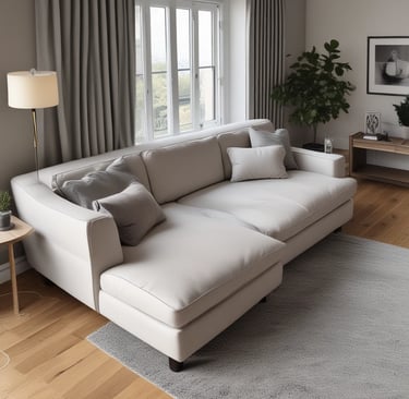 A clean, freshly shampooed sofa in a bright living room.