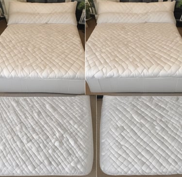 A spotless mattress being professionally cleaned in a cozy bedroom.
