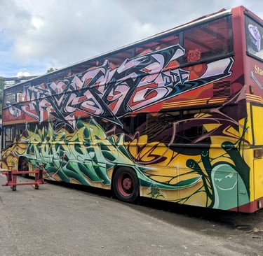 Graffiti covered bus in Hamburg street art scene / Graffiti Bus in Hamburg Street Art Szene