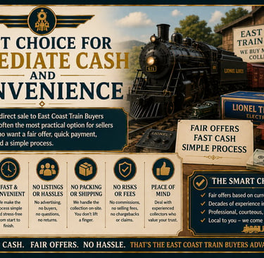 Infographic explaining the benefits of selling model train collections for immediate cash.