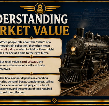 Infographic explaining the factors that determine a model train collection's market value.