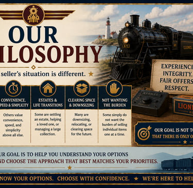 Infographic explaining East Coast Train Buyers' philosophy of helping sellers choose wisely.