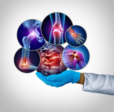 a person holding a hand with a bunch of different medical images