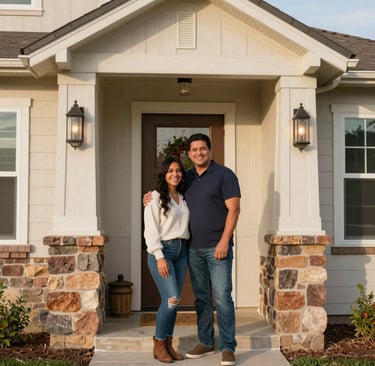 A freshly painted living room with crisp white walls and blueprint blue accents, showcasing B & S Home Solutions' painting expertise.