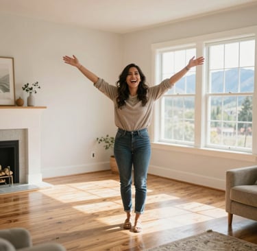 A close-up of a newly installed epoxy floor with a glossy finish reflecting natural light in a modern home.