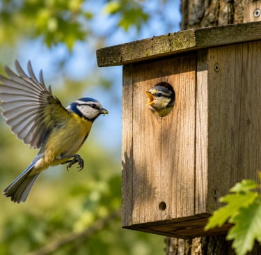 bluetit feeding young image