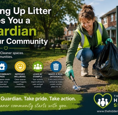 A community volunteer picking up litter in a neighborhood to keep the environment clean.