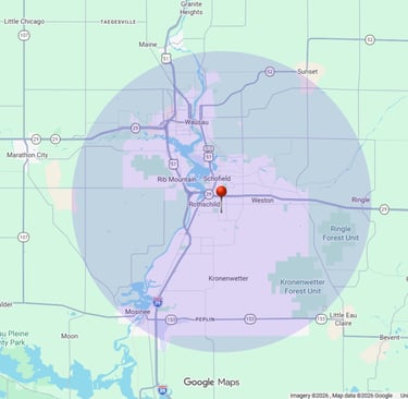 Map showing Wausau service area