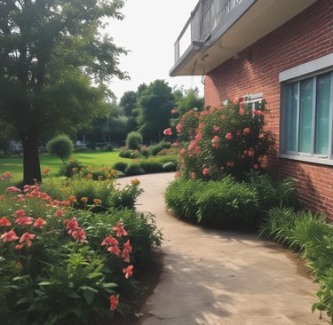 A friendly gardener discussing garden plans with a client in a lush green backyard.