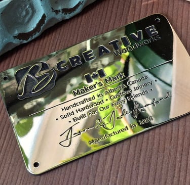 Engraved brass plaque, hand finished to mirrored polish