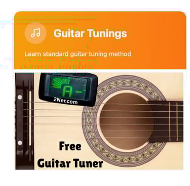 Online  guitar tuner attached to an acoustic guitar for standard tuning.