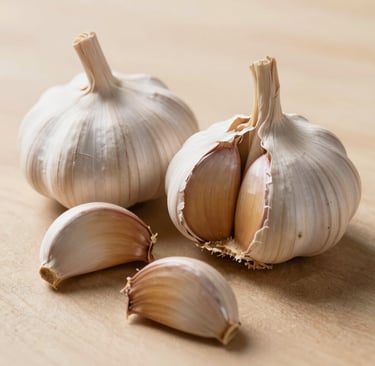 a couple of garlics sitting on top of a table