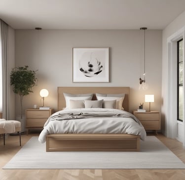 A bedroom with a bed and a desk