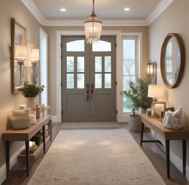 Santa claus figure standing by a blue door